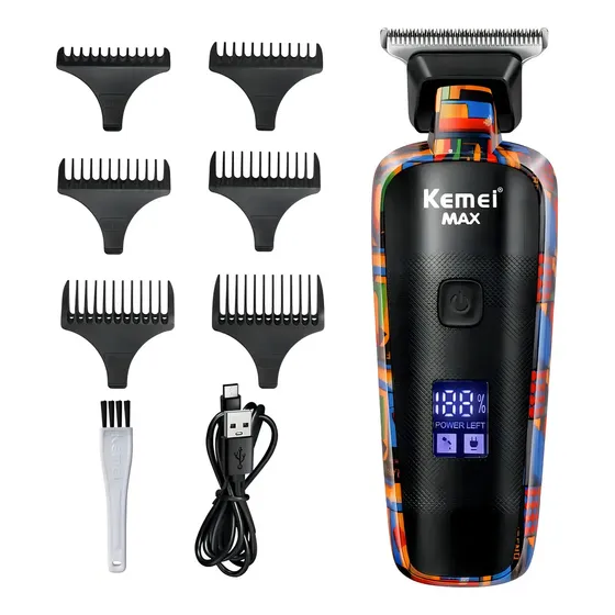 Máquina de Acabamento Kemei KM-5090 com Tela Digital e 6 Pentes