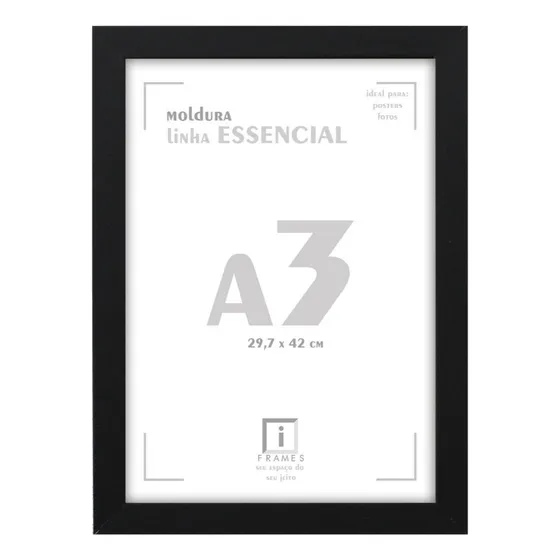 Moldura Quadro A3 30x42 Diploma Poster Fotos C/ Acetato Cor Preto