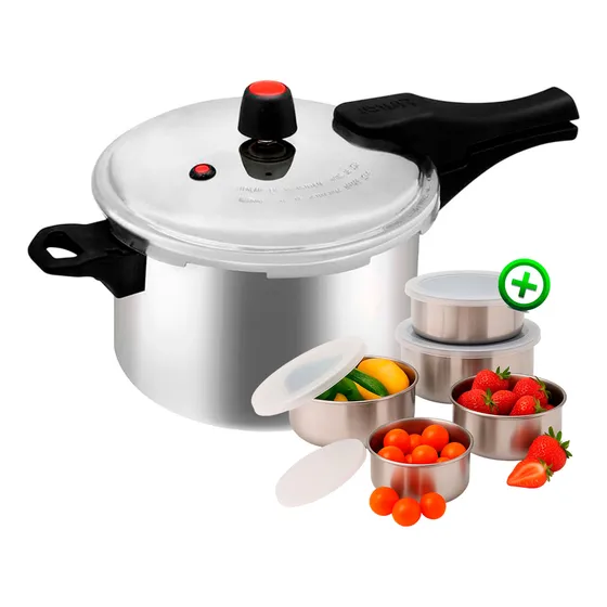 Panela De Pressão 4,5 Lts Eirilar Polida Com Potes Inox 5pç
