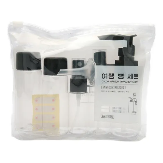 Kit De Viaje 5 Botellas Y Frascos Lociones Cremas + Neceser
