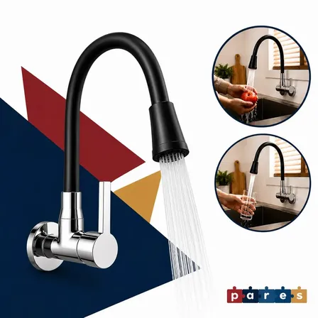 Torneira Gourmet Luxo Flexível Cozinha Parede 2 Jatos Pia Metal Cor Aço Inox e P
