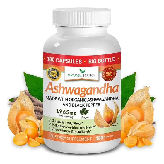 Natures Branch Suplemento Ashwagandha Orgánica Con Pimienta Sin Sabor