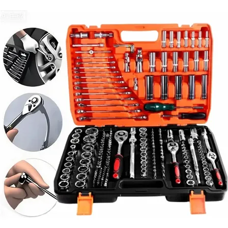 Kit Soquete Chave Catraca 216 Pcs Aço Cr-v Profissional Vermelho