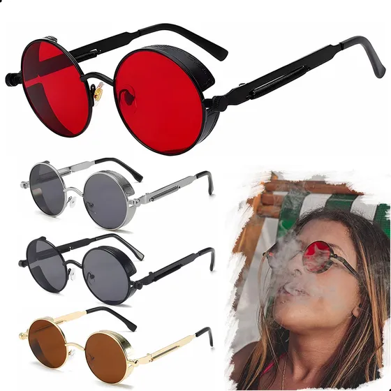 Gafas De Sol Casual Steampunk Redondos Lentes Anti-uv Unisex