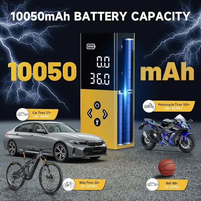 Compresor De Aire Recargable Y 12vportátil De 150psi 2 En 1