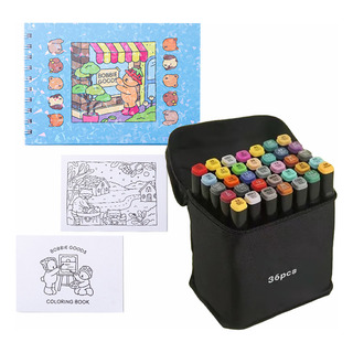 Kit Livro De Colorir + Canetinhas 36 Cores Ponta Dupla Kit Livro De Colorir + Canetinhas 36 Cores Ponta Dupla