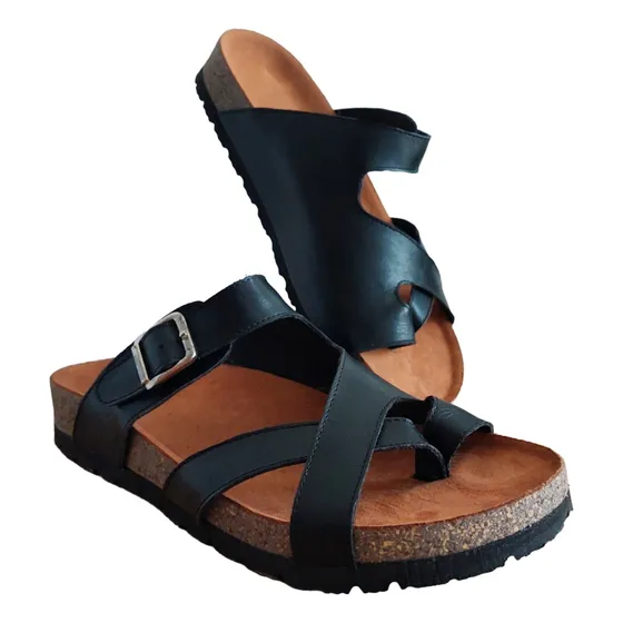 Sandalias Mujer Tipo Birk Cuero Vacuno Confort Con Dedo