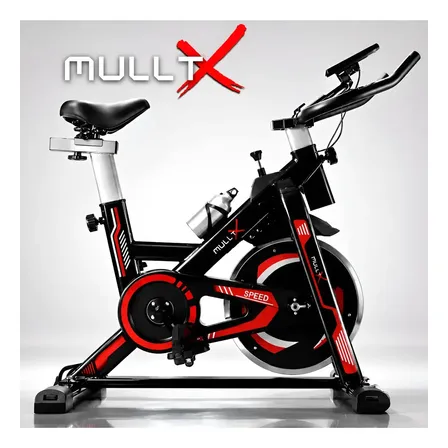 Bicicleta Ergométrica Spinning MULLTX Profissional para Academia e Casa, Preta e Vermelha, com Roda de Inércia de 13kg