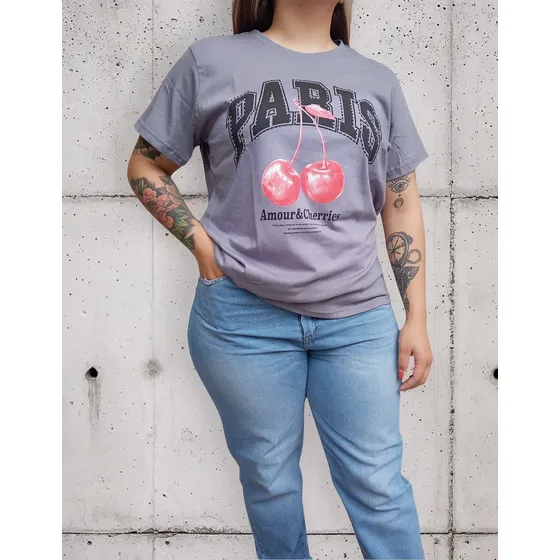 Remera Algodón Premium Paris Estampa C/strass Dama T-especia