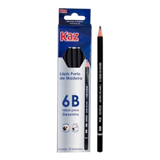 12 Lápis Da Kaz Preto Ponta 6b Resistente Escrita Macia