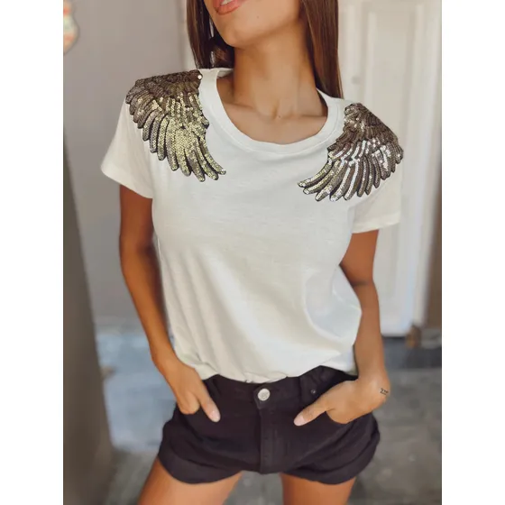 Pack X3 Remeras Estampa Alas Hombro Mujer Con Brillo Algodón