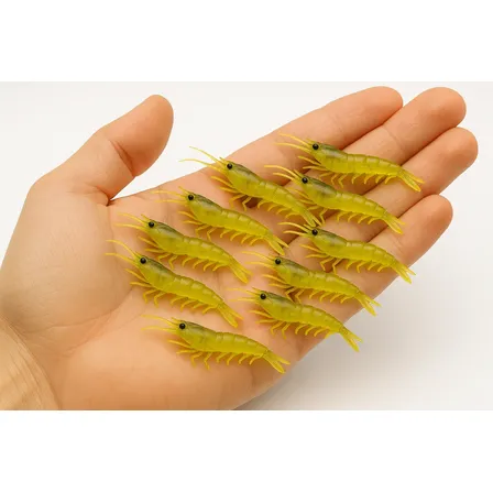 10 Isca De Camarão Amarelo Dourado Com Anzol Amarelo