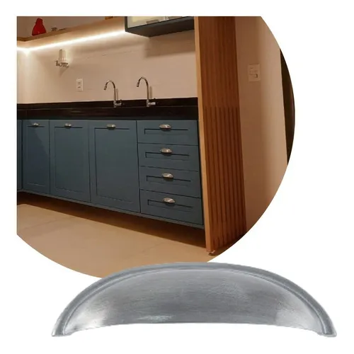 Puxador Concha Colonial Para Moveis Kit Com 10 Unidades Cor Aço Escovado