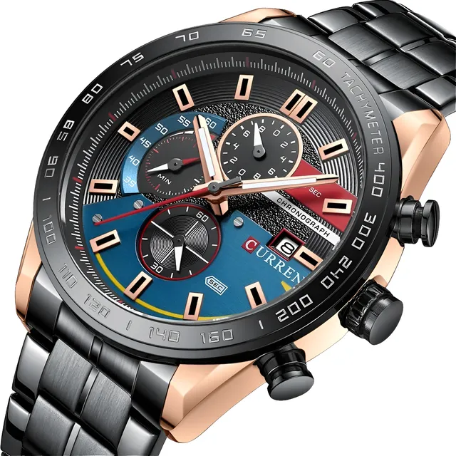 Reloj Curren Original 8410 Hombre Negro Dorado Acero Inox