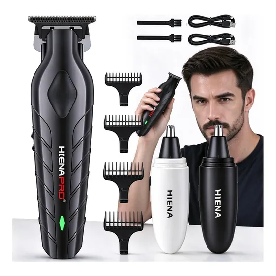 Kit Barbeador Hiena Máquina T E Aparador Preto 6v