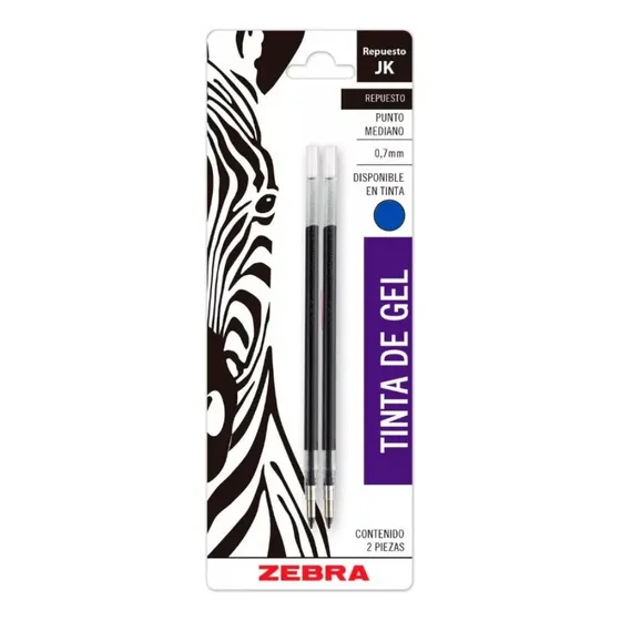 2 Repuesto Jk Zebra Boligrafo Tinta Gel Color Azul 0.7 Mm