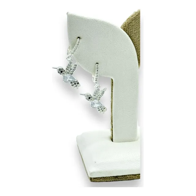 Aros Argollitas Acero Blanco Colibri Con Cubic Mujer Liniers