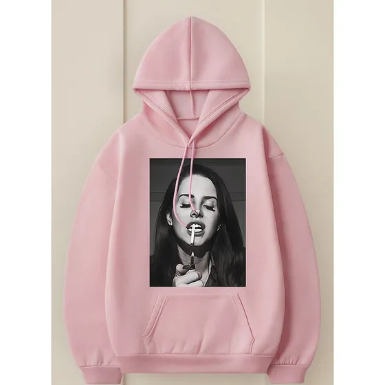 M- Bonita Sudadera Con Capucha De Lana Del Rey De Los 90