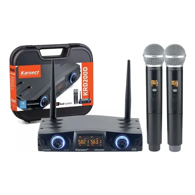 Microfone Karsect Profissional Sem Fio Krd200 Dm Uhf Duplo Cor Preto