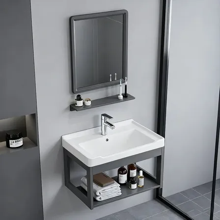 Lavabos Para Baño Minimalista Moderno Con Espejo Y Grifo