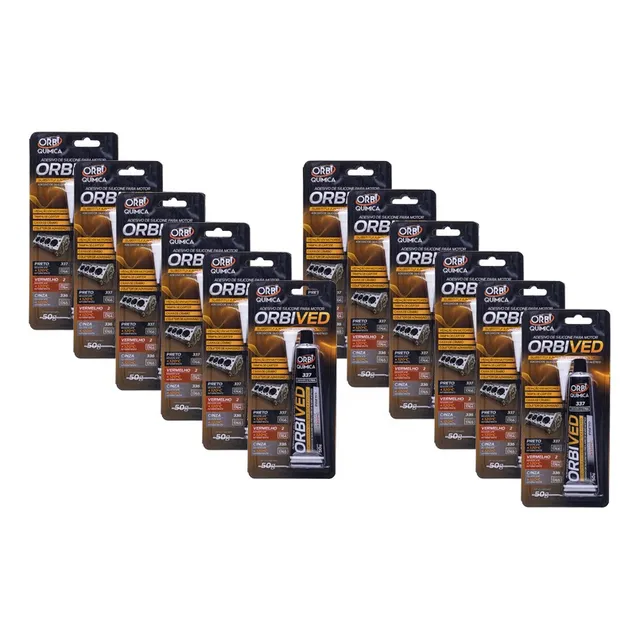 12 Silicones Cola Preto Alta Temperatura Orbived 50g - Caixa