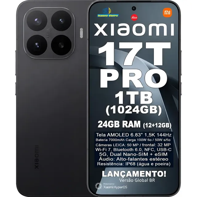 Xiaomi 17t Pro 1 Tb 1024gb+24gb Ram 5g Nfc Global Br Preto...