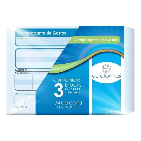 3 Block Comprobante Gastos Euroformas 50 Hojas C/u 1/4 Carta