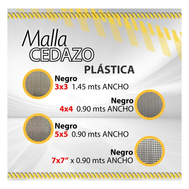 Malla De Plástico Cedazo Negro 3x3 4x4 5x5 7x7