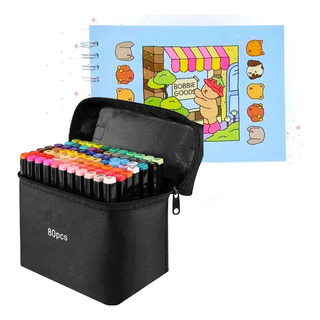 Kit De Marcadores 80 Cores Double Tip + Livro Para Colorir Kit De Marcadores 80 Cores Double Tip + Livro Para Colorir