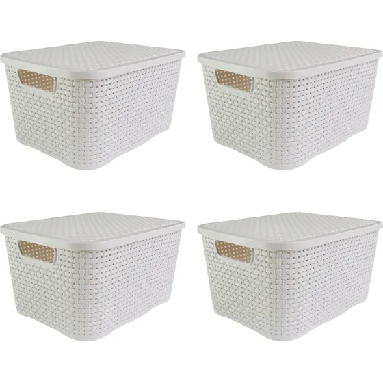 Kit 4 Caixas Organizadoras Rattan Com Tampa 7 Litros Branca