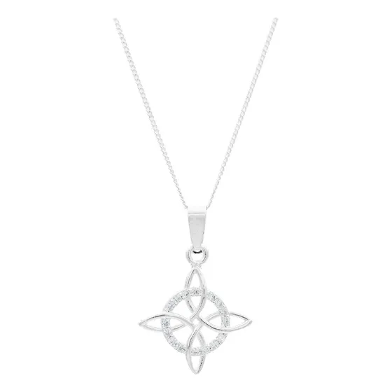Joyaris Dije Collar Amuleto Nudo De Bruja Celta Con Zirconias Para Mujer Con Cadena Fígaro 3x1 Barbada Cubana 50 Cm Producto Elaborado Con Plata Sólida Ley 925 Color Blanco Con Barbada