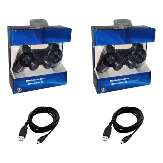 Kit 2 Controle Joystick Compativel Ps3  + Cabo Carregador