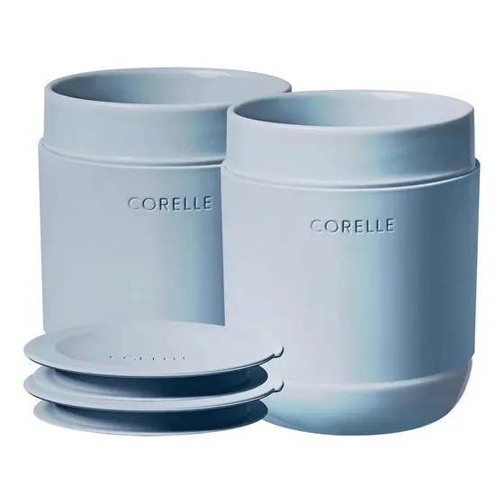 Juego De 2 Vasos De Gres Corelle De 4 Piezas Con Tapas, Taza