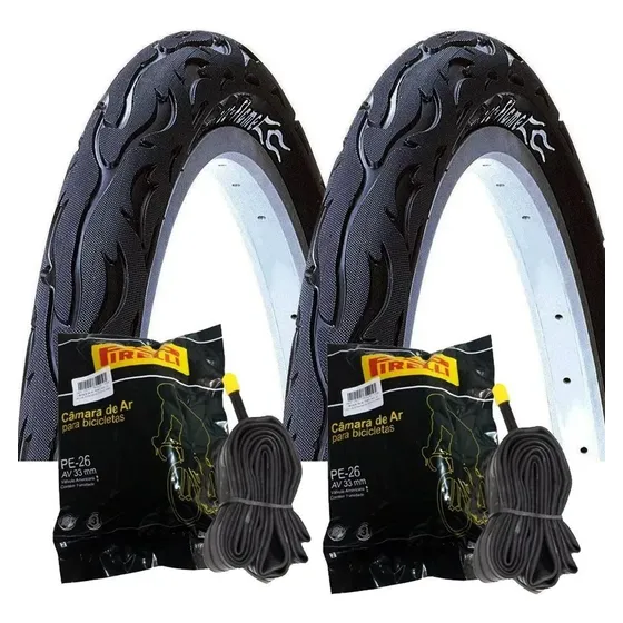 Par Pneu Aro 26 X 2.125 Kenda Flame + Par Câmaras Pirelli 26