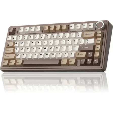 Teclado Mecanico Sem Fio Aula F75 Cinza-marrom Tri Mode 75% Hotswap Inglês Us