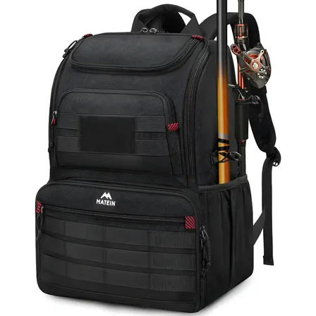 Mochila De Pesca, Mochila De Viagem Com Cooler Bolsa Impermeável Resistente Compartimentos Para Equipamento, Suportes... Liso