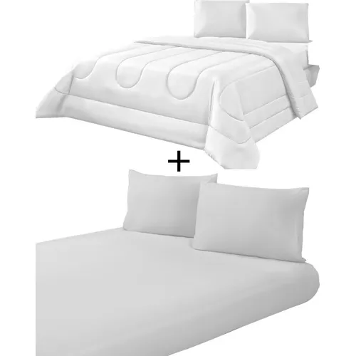 Edredom Super King Size Dupla Face + Kit Jogo Lençol 3 Peças Cor Branco