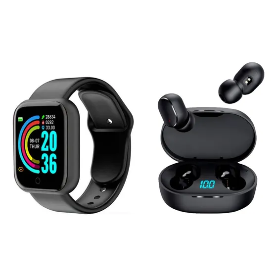 Kit Relógio D20 Smartwatch Com Fone De Ouvido Bluetooth
