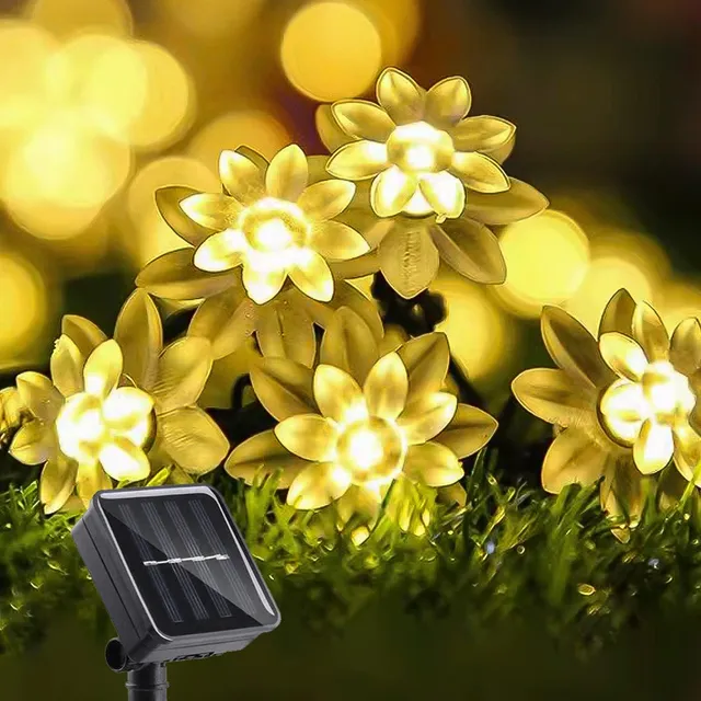 Guirnalda Luces Solares  Flores Exteriores Navidad Ilumina