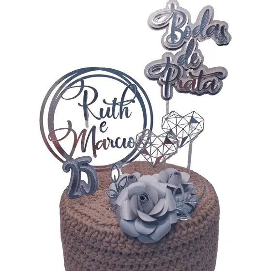 Topper Topo De Bolo Bodas De Prata Personalizado Com Nomes