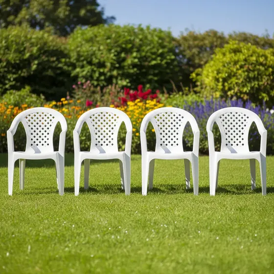 4 Sillas Mallorca Reforzadas Apilables Plástico Blanco Gemplast | Cuotas sin interés