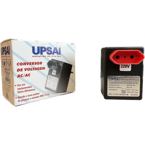 Transformador 50va 110 P/ 220 Conversor Adaptador Plug Upsai