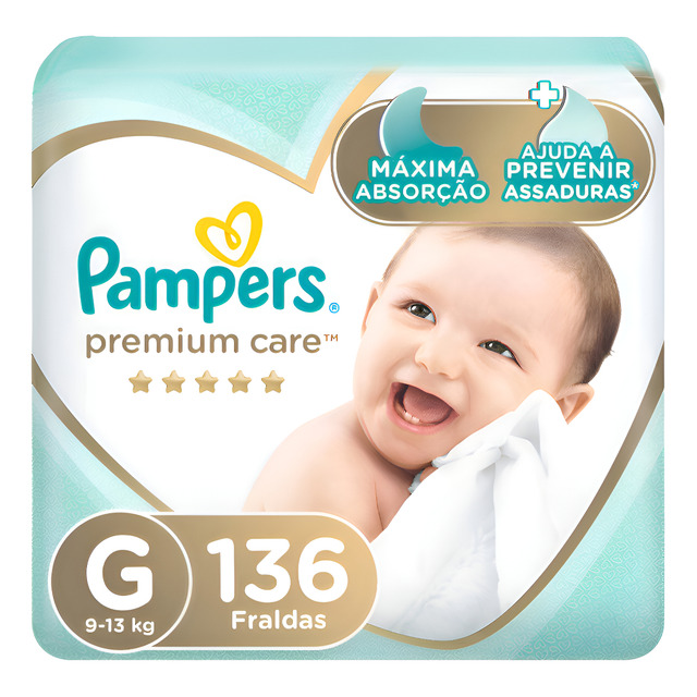 Fralda Pampers Premium Care Tamanho G 136 Unidades Fralda Pampers Premium Care Tamanho G 136 Unidades