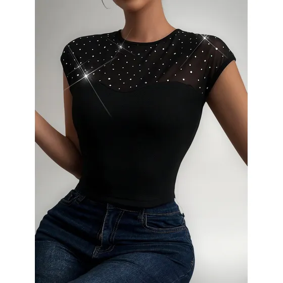 Blusa Con Transparencias Y Brillantes