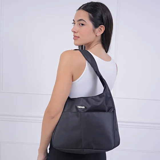 Bolso Cartera Tresher De Tela Razada Negro Lisa No Aplica Negro