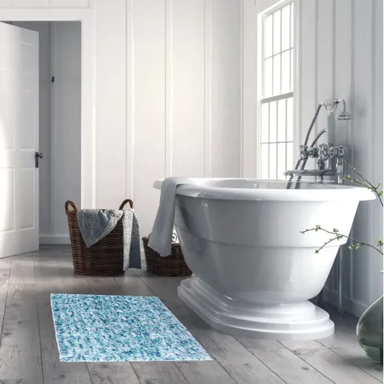 Tapete Baño Microfibra Secado Rapido Color Azul Verde Marfil