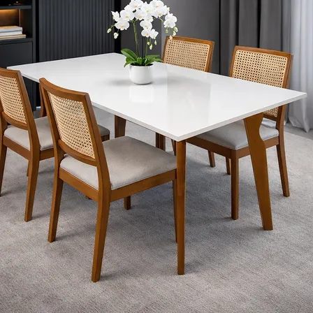 Mesa De Jantar Bella 120cm 4 Lugares Madeira Com Tampo Mdf Off White Marrom