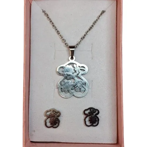 Collar Oso Tous Acero Inoxidable + Aretes