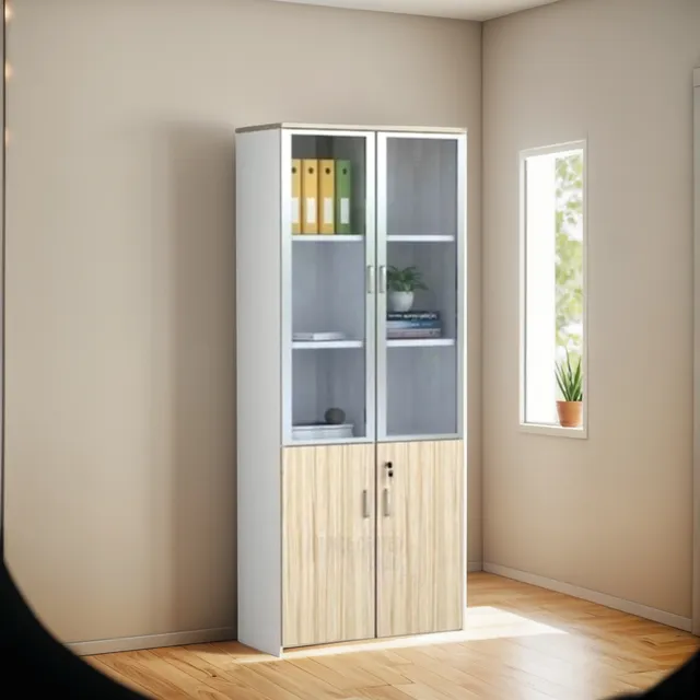 Librero De Melamina Con 2 Puertas De Vidrio