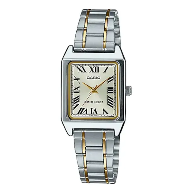Reloj Casio Ltp-v007sg-9budf Mujer 100% Original Correa Plata Bisel Plata Fondo Beige